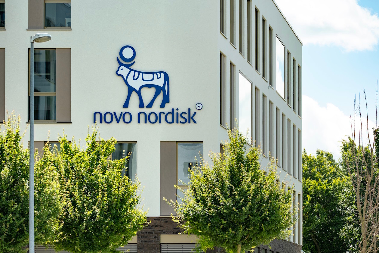 Novo Nordisk logo on the side of their offices
